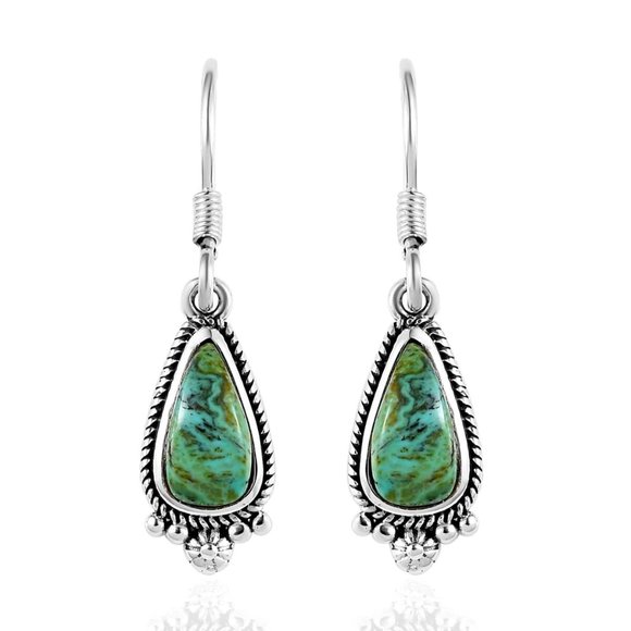Genuine Blue Moon Turquoise gemstone dangle earrings in 925 Sterling Silver NWT - Picture 1 of 5